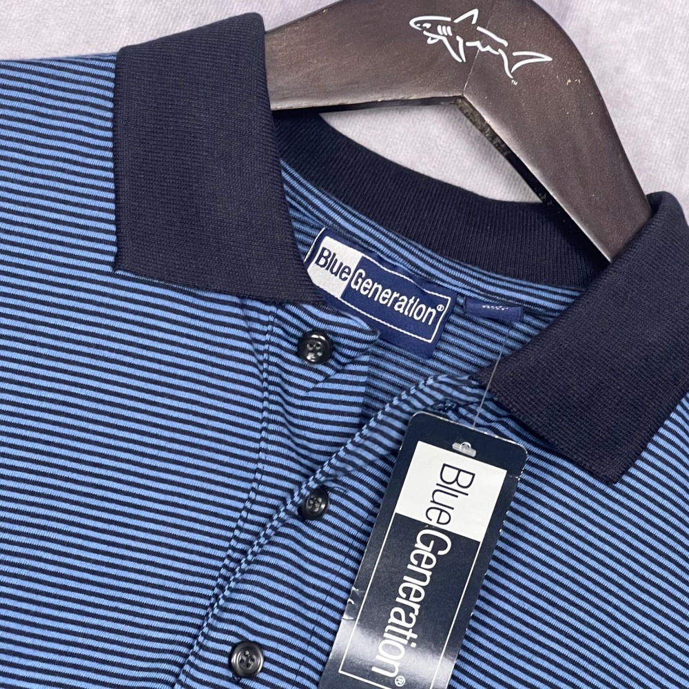 Blue Generation Polo Shirt Mens 4XL Blue Striped NWT Short Sleeve Casual‎